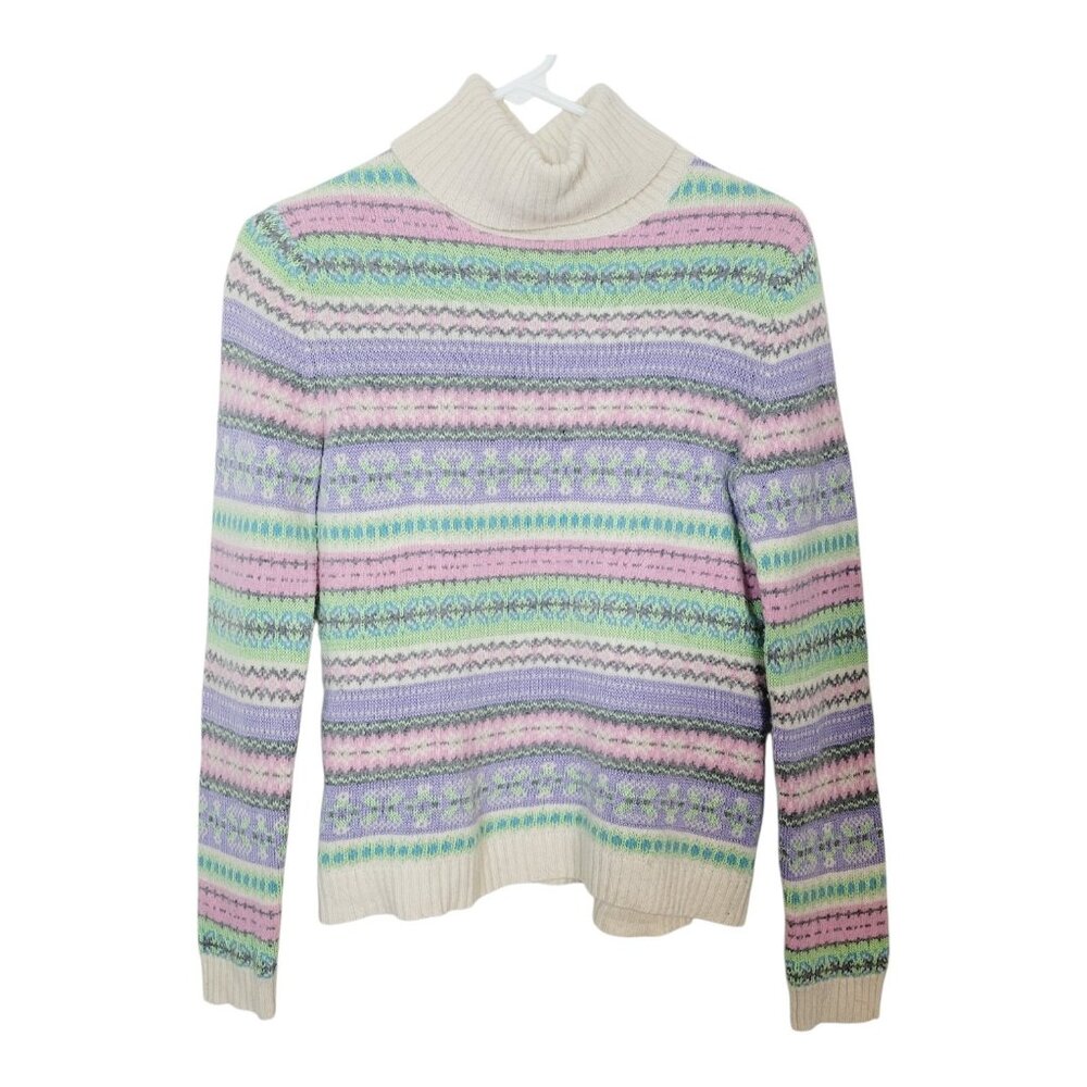 Vintage Chadwick's Fair Isle Pastel Sweater Lambswool Blend Sz Small Turtle Neck